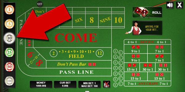 Craps Online game screen 2