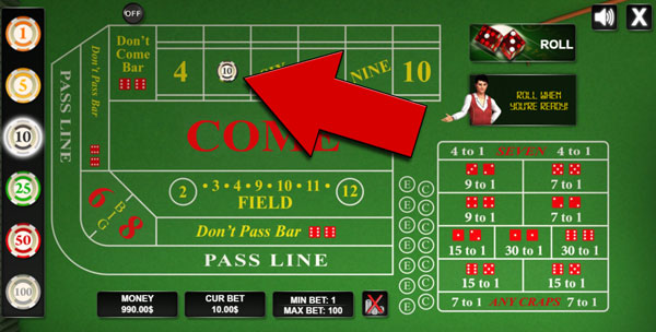 Craps Online game screen 3